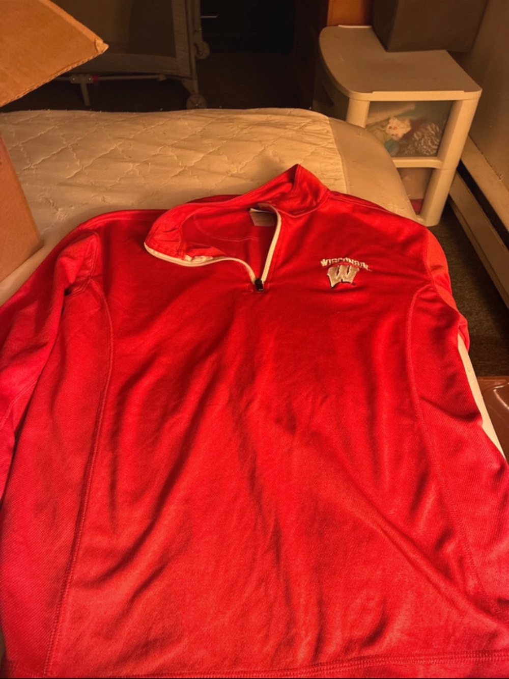 Knights Apparel Red Quarter-Zip Sweater with Wisconsin W Logo